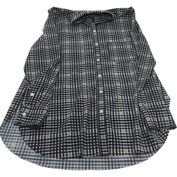 Lysse Tops - LYSSE L Black White Plaid Button-Front Long Sleeve Blouse